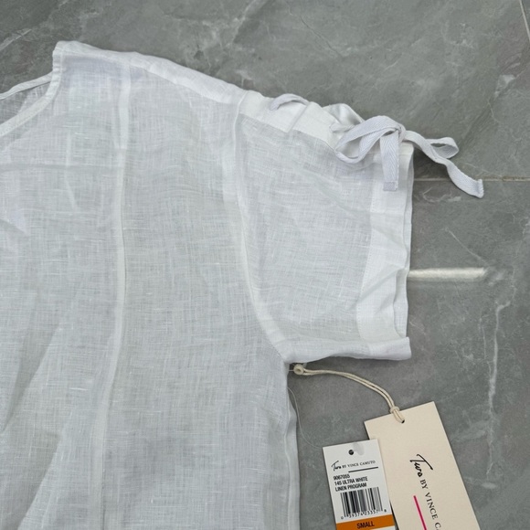 Women’s Two By Vince Camuto 100% Linen Short Sleeve Tie Up Top Small - Picture 5 of 16